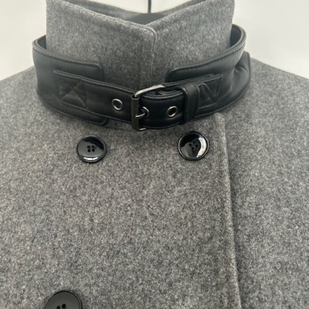 Kooples Grey Wool Blend Trench Coat with leather details - Picture 4 of 11